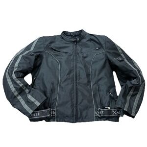 Xelement Women's Motorcycle Jacket Black W/Gray Stripe Zip Out Liner Size XL